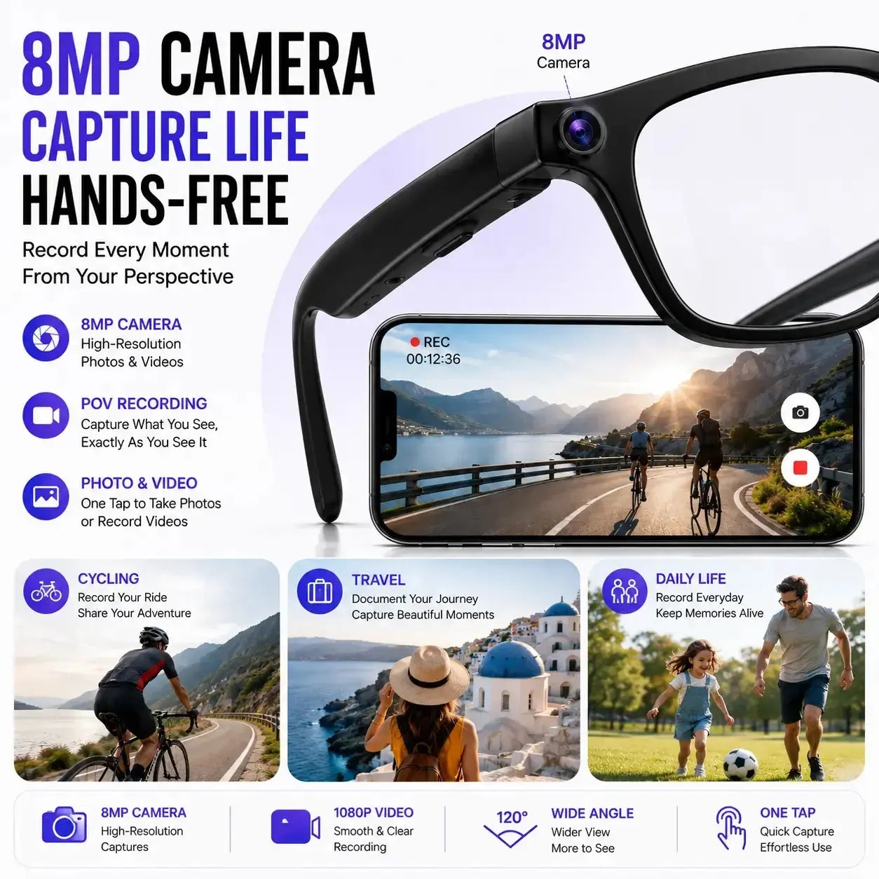 AI Smart Glasses with Real-Time Recording, Wireless Calling and Voice Assistant