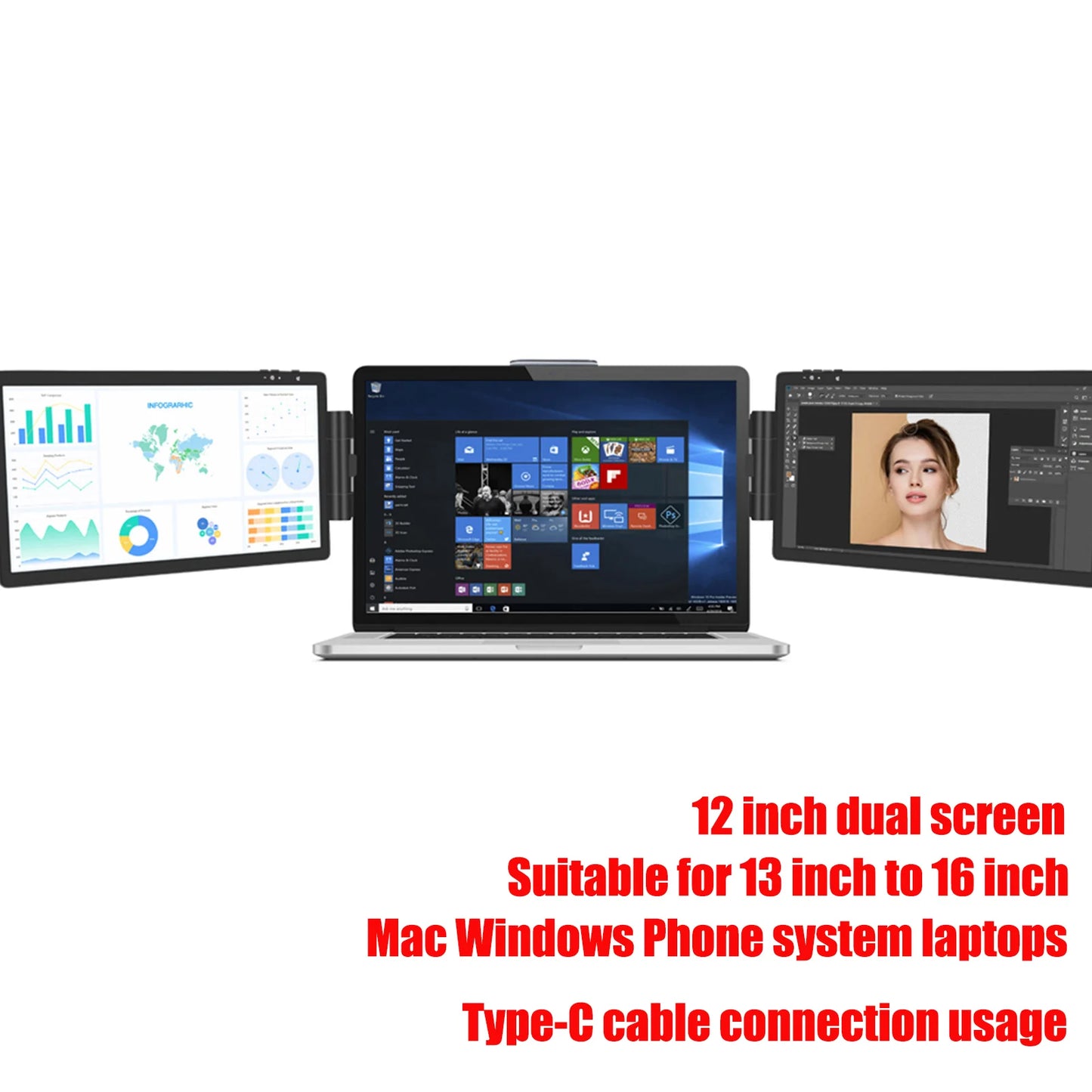 12 Inch Laptop Dual Monitor 1920*1080 HD IPS LCD Dual Monitor Screen Extender Laptops for Macbook