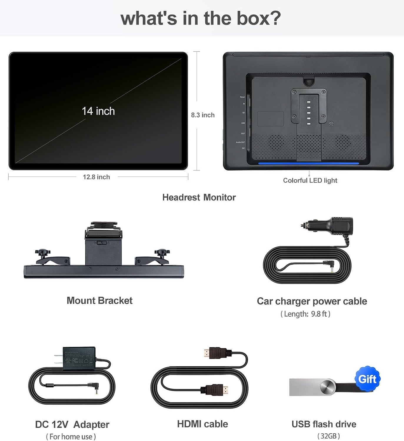 14 Inch 4K Android.13 Car TV Headrest Monitor for Cars Back Seat Rear Entertainment System, Support Phone Wireless Mirror Link Touch Screen,With Wifi/Bluetooth/Hdmi/Usb/Video Player (4G+64G(1*PC))