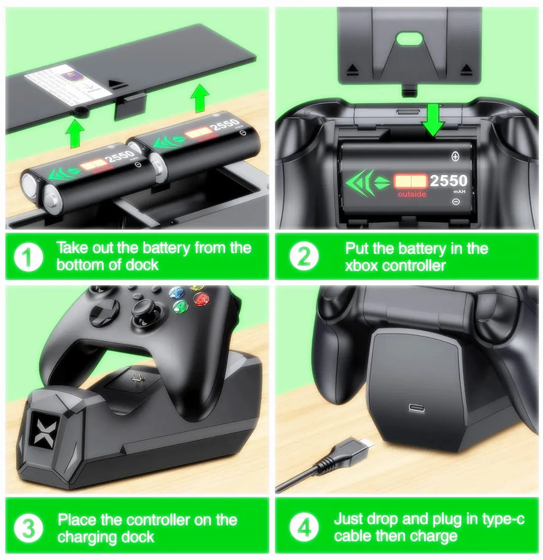 Xbox Controller Charging Station with 2 Rechargeable Battery Packs (5520mWh)