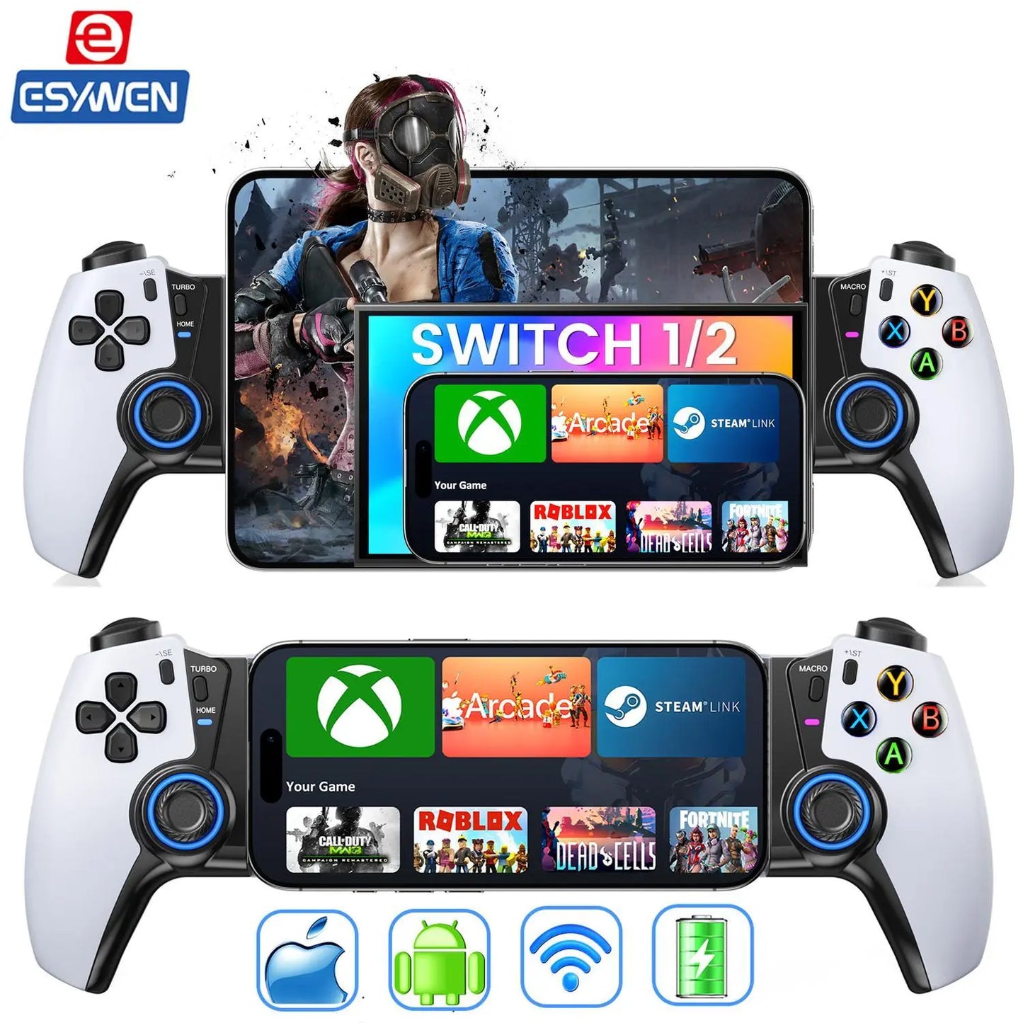 ESYWEN Wireless Gaming Controller for iPhone, Android & Switch | Hall Joystick