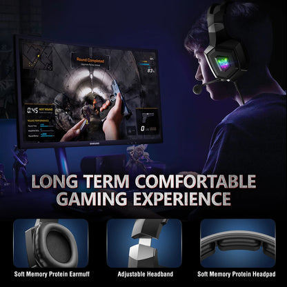 K8 Gaming Headphones with Flexible HD Mic RGB Light Surround Sound Over-Ear for pc and xbox