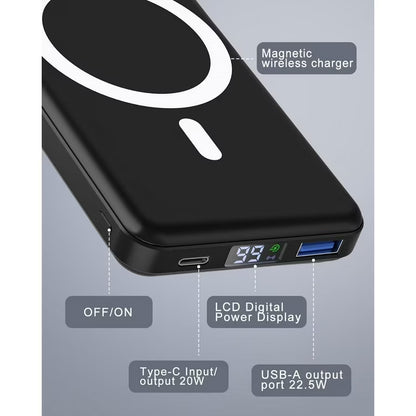 Magnetic Power Bank 10000mAh | 22.5W Fast Charging | Built-In Cables & Stand