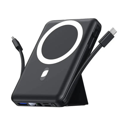 Magnetic Power Bank 10000mAh | 22.5W Fast Charging | Built-In Cables & Stand