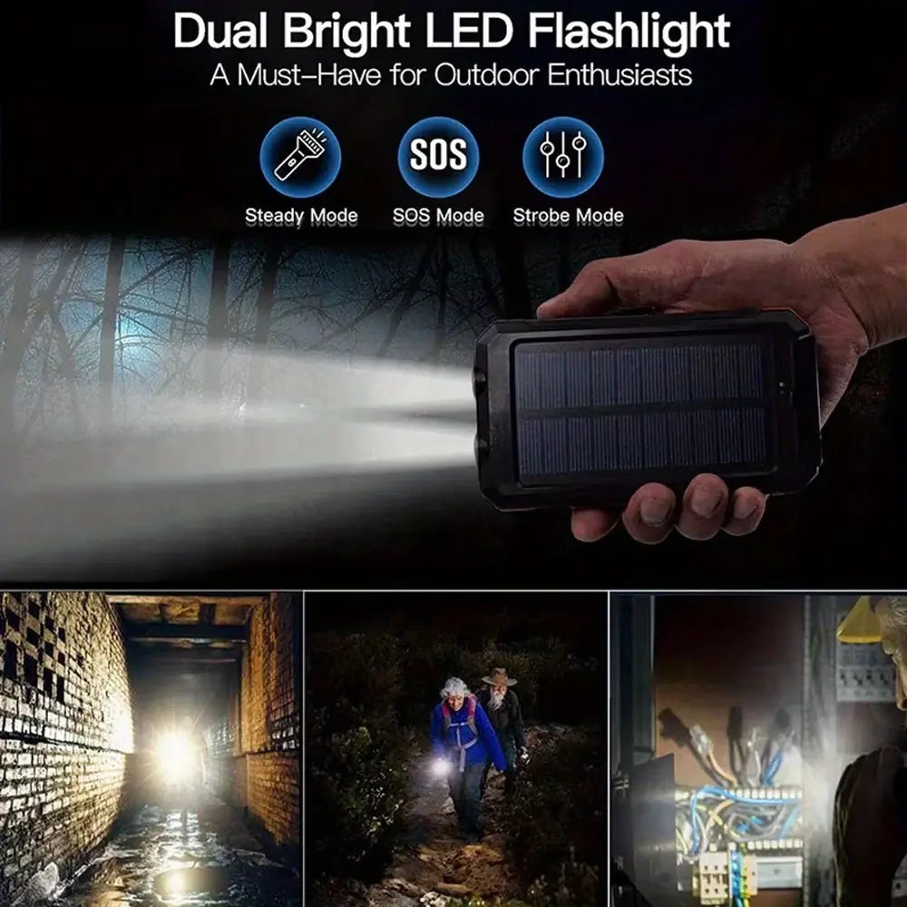 10000mAh Solar Power Bank | Dual USB Fast Charging | LED Flashlight for Travel & Camping