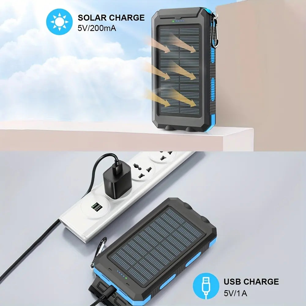 10000mAh Solar Power Bank | Dual USB Fast Charging | LED Flashlight for Travel & Camping