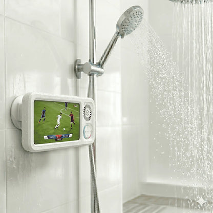 Bathroom Shower Waterproof Phone Holder,Bluetooth Speaker 360°Rotation Touch Screen Mobile Phone Box,Suction Cup Bathroom Case Mount Shelf