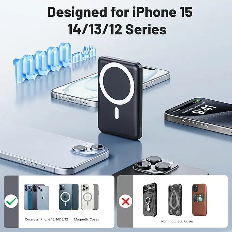 AOGUERBE Magnetic Wireless Power Bank 10000mAh | 15W Fast Charging | LED Display