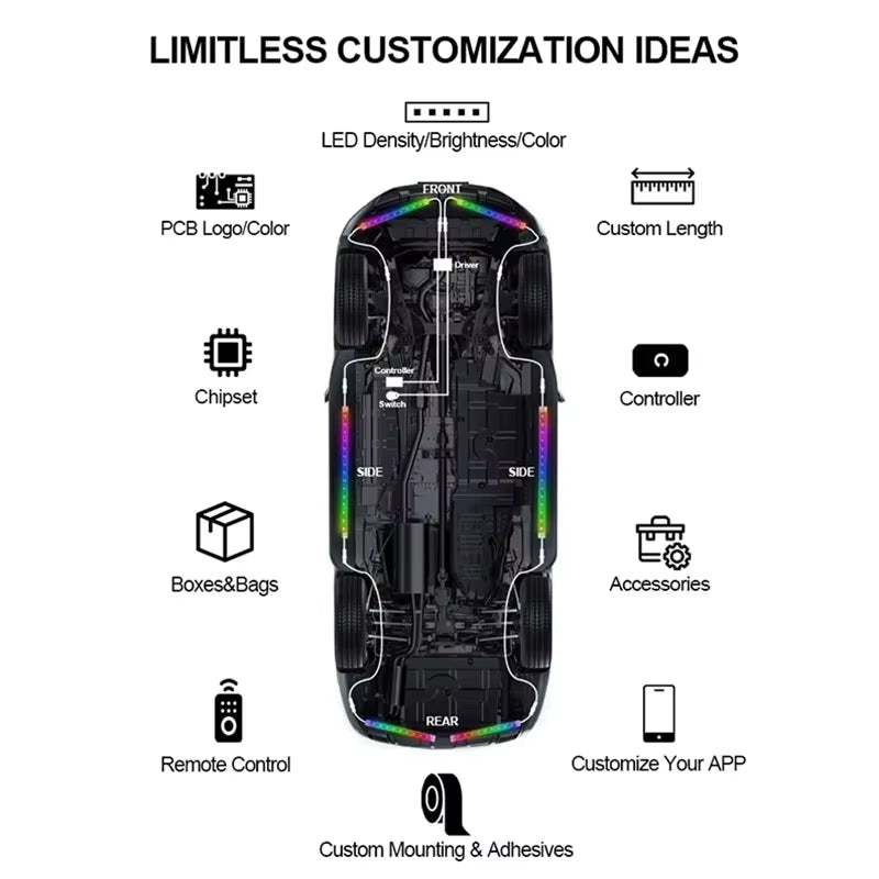 RGBIC Car Underglow LED Light Kit | 6-Piece Waterproof Underbody Lighting