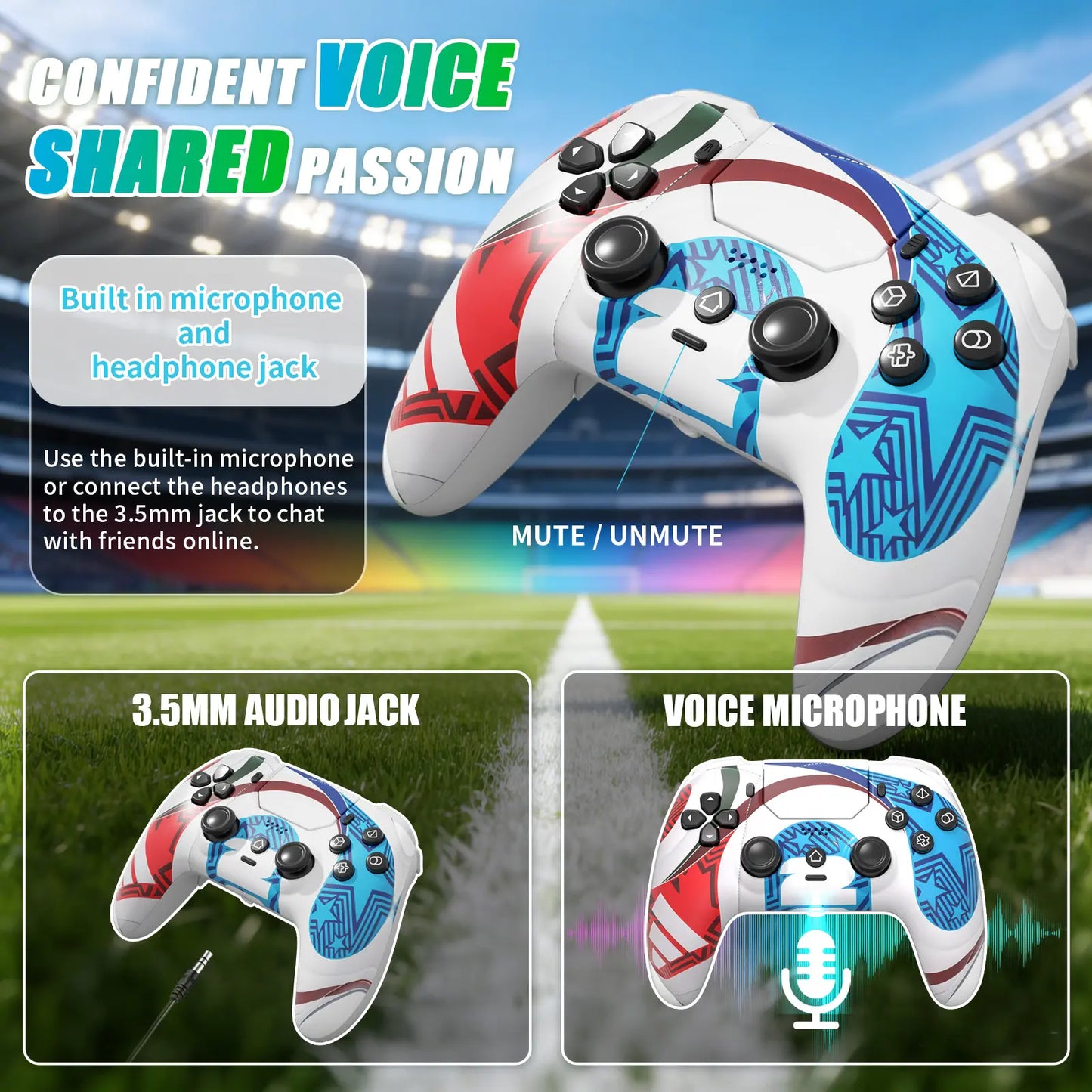 Football-Themed Wireless Controller for PS5 & PC
