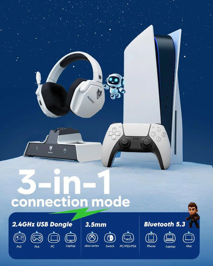 NUBWO G06 Pro Wireless Gaming Headset & PS5 Dual Controller Charging Station