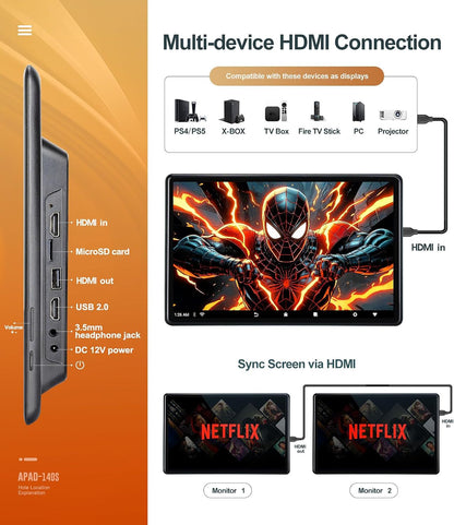14 Inch 4K Android.13 Car TV Headrest Monitor for Cars Back Seat Rear Entertainment System, Support Phone Wireless Mirror Link Touch Screen,With Wifi/Bluetooth/Hdmi/Usb/Video Player (4G+64G(1*PC))