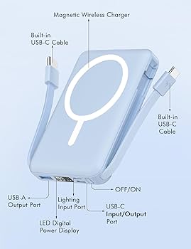 Magnetic Power Bank 10000mAh | 22.5W Fast Charging | Built-In Cables & Stand