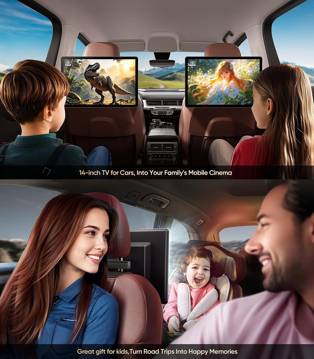 14 Inch 4K Android.13 Car TV Headrest Monitor for Cars Back Seat Rear Entertainment System, Support Phone Wireless Mirror Link Touch Screen,With Wifi/Bluetooth/Hdmi/Usb/Video Player (4G+64G(2*Pcs))