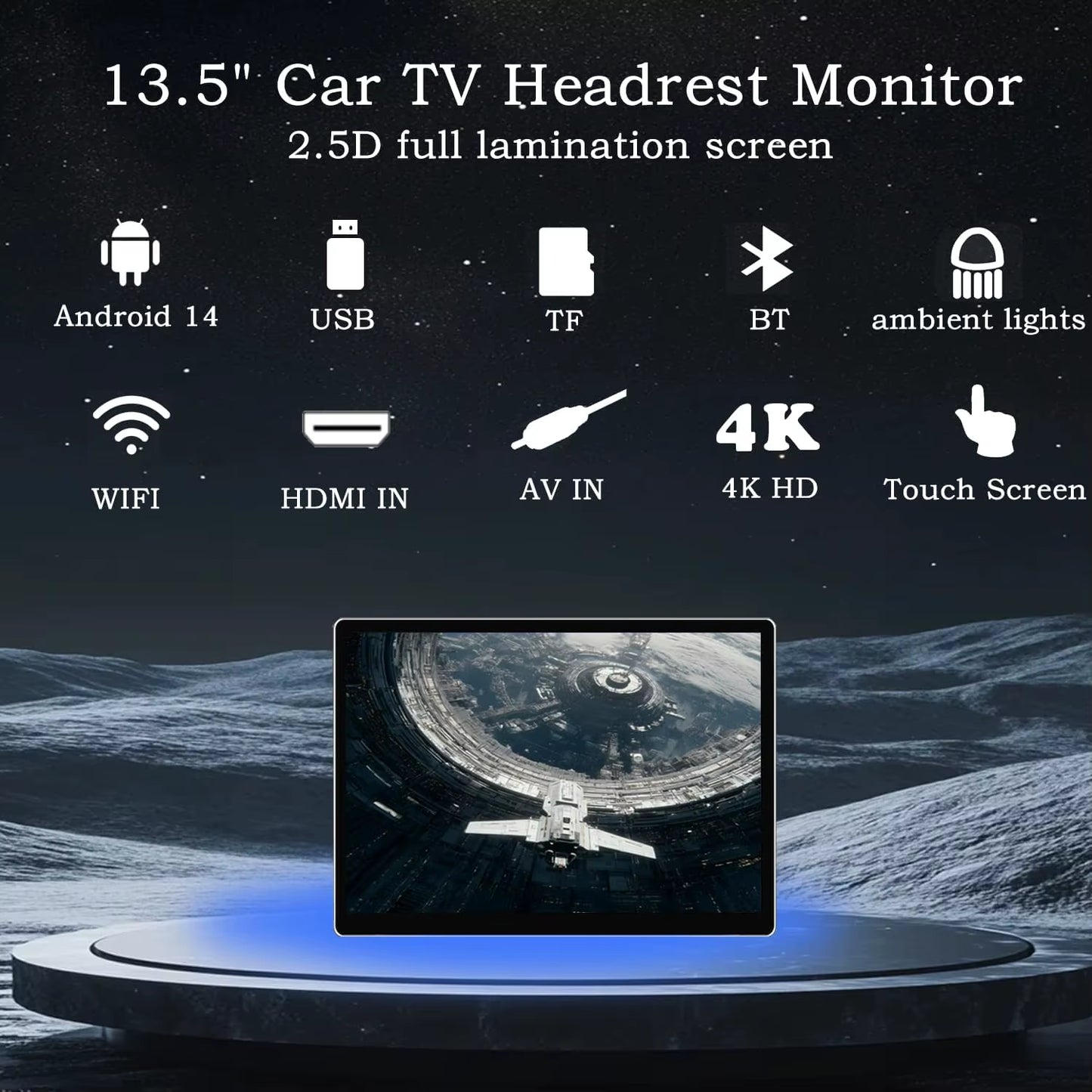 13.5" Android 14 Car Headrest Monitor | 2+32GB Touchscreen Rear Seat Entertainment System