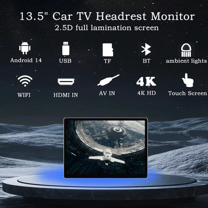 13.5" Android 14 Car Headrest Monitor | 2+32GB Touchscreen Rear Seat Entertainment System