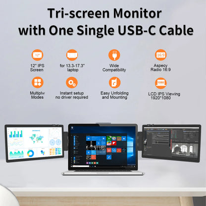 12 Inch Laptop Dual Monitor 1920*1080 HD IPS LCD Dual Monitor Screen Extender Laptops for Macbook 