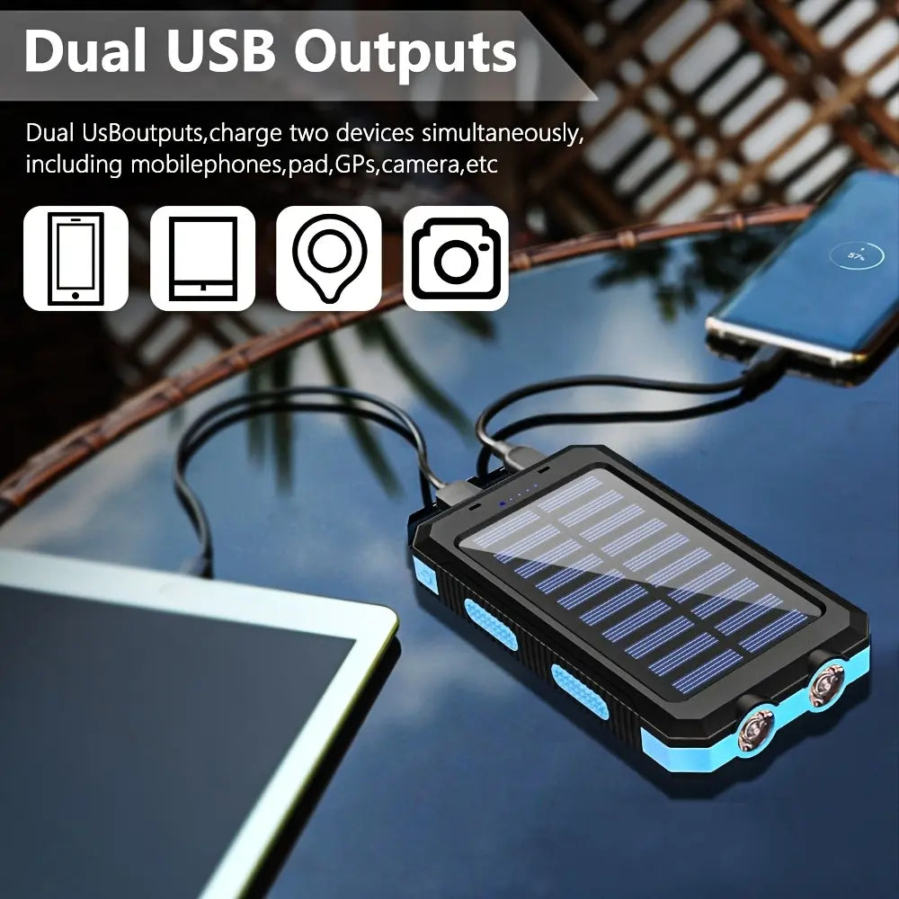 10000mAh Solar Power Bank | Dual USB Fast Charging | LED Flashlight for Travel & Camping