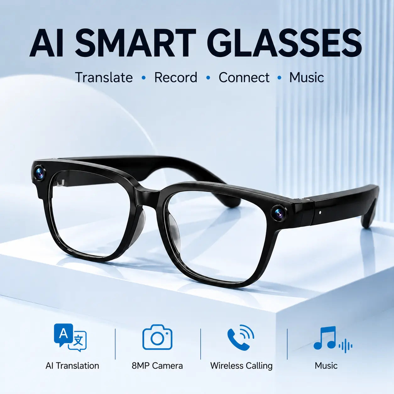 AI Smart Glasses with Real-Time Recording, Wireless Calling and Voice Assistant