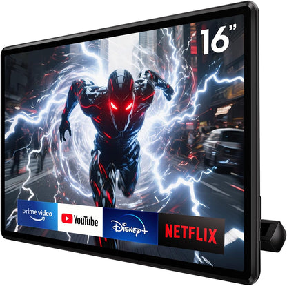 16" Car TV Headrest Monitor for Cars Back Seat Universal Rear Entertainment System, Support Phone Wireless Mirror Link Touch Screen 4K,With Wifi/Bluetooth/Hdmi/Usb/Video Player (4G+64G(1*PC))