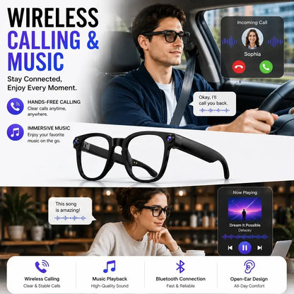 AI Smart Glasses with Real-Time Recording, Wireless Calling and Voice Assistant