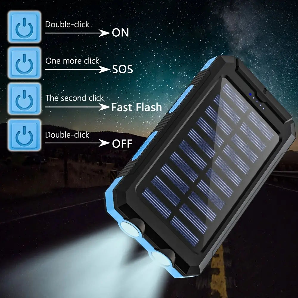 10000mAh Solar Power Bank | Dual USB Fast Charging | LED Flashlight for Travel & Camping