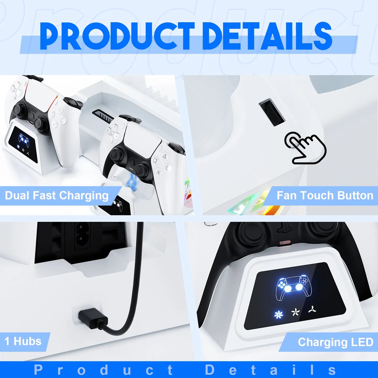 PS5 Controller Charging Station with Cooling Fan | Dual Controller Charger Stand