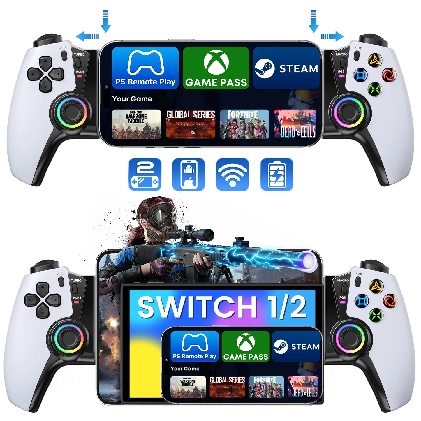 ESYWEN Wireless Gaming Controller for iPhone, Android & Switch | Hall Joystick