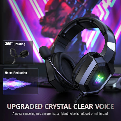 K8 Gaming Headphones with Flexible HD Mic RGB Light Surround Sound Over-Ear for pc and xbox