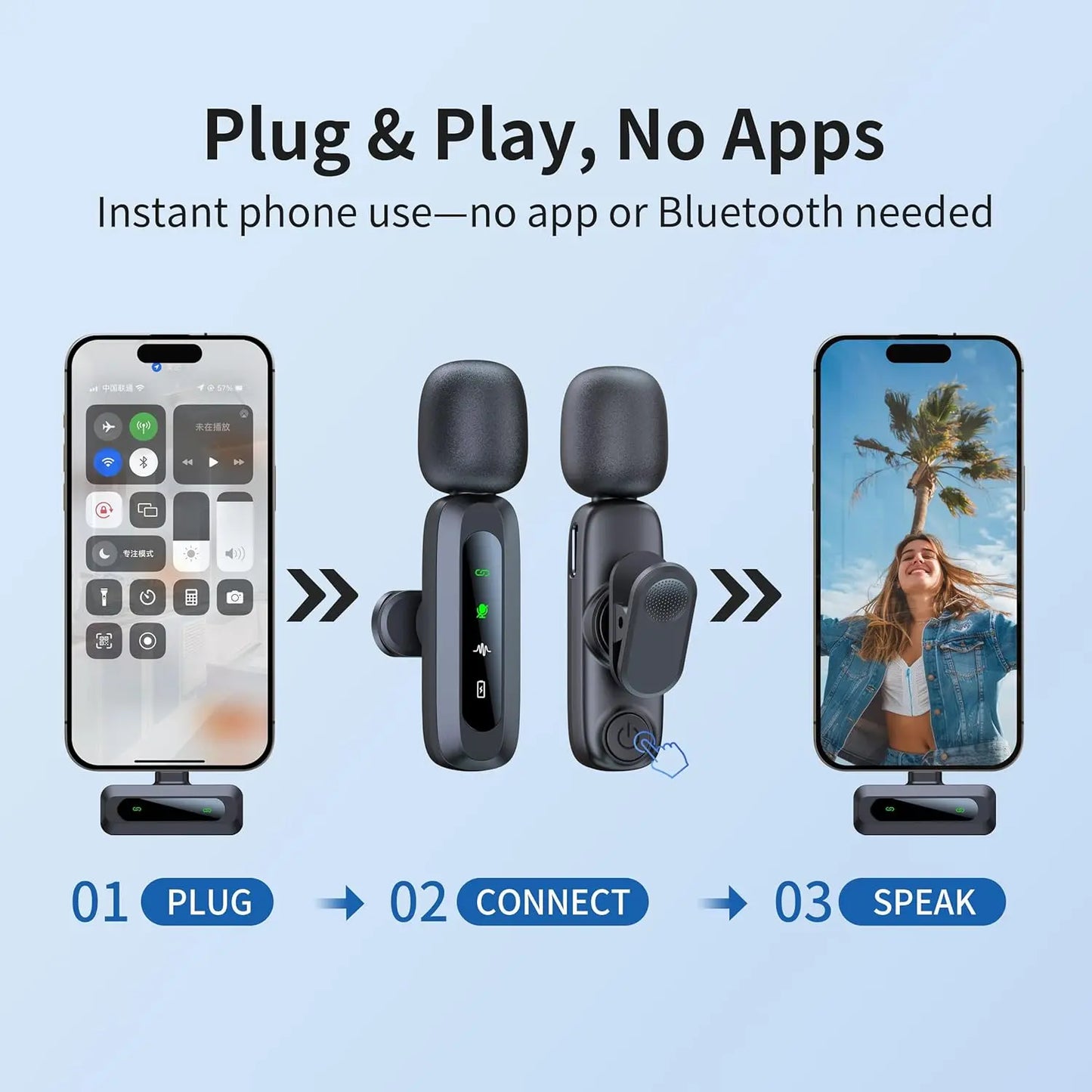 Wireless Mini Lavalier Microphone with Noise Reduction | USB-C Plug & Play