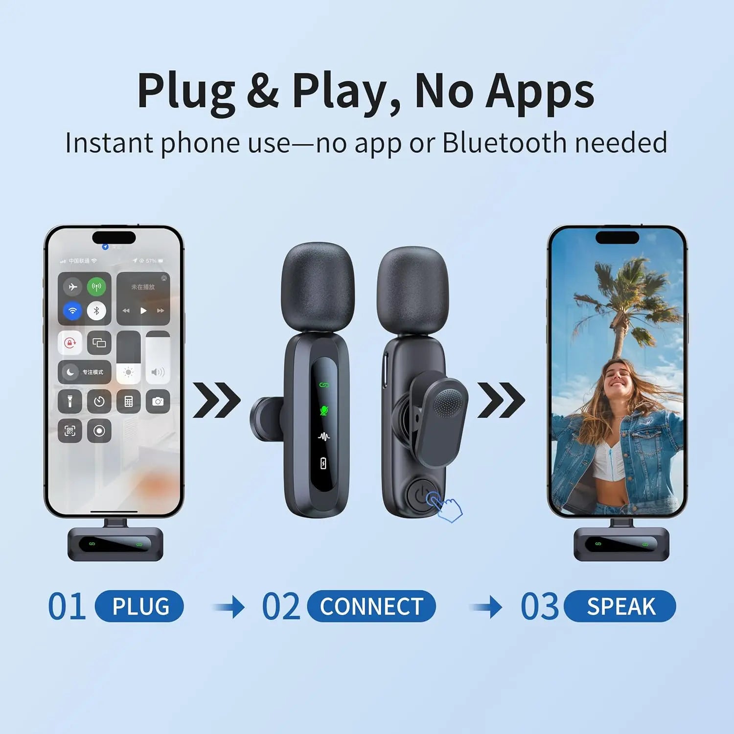 Wireless Mini Lavalier Microphone with Noise Reduction | USB-C Plug & Play