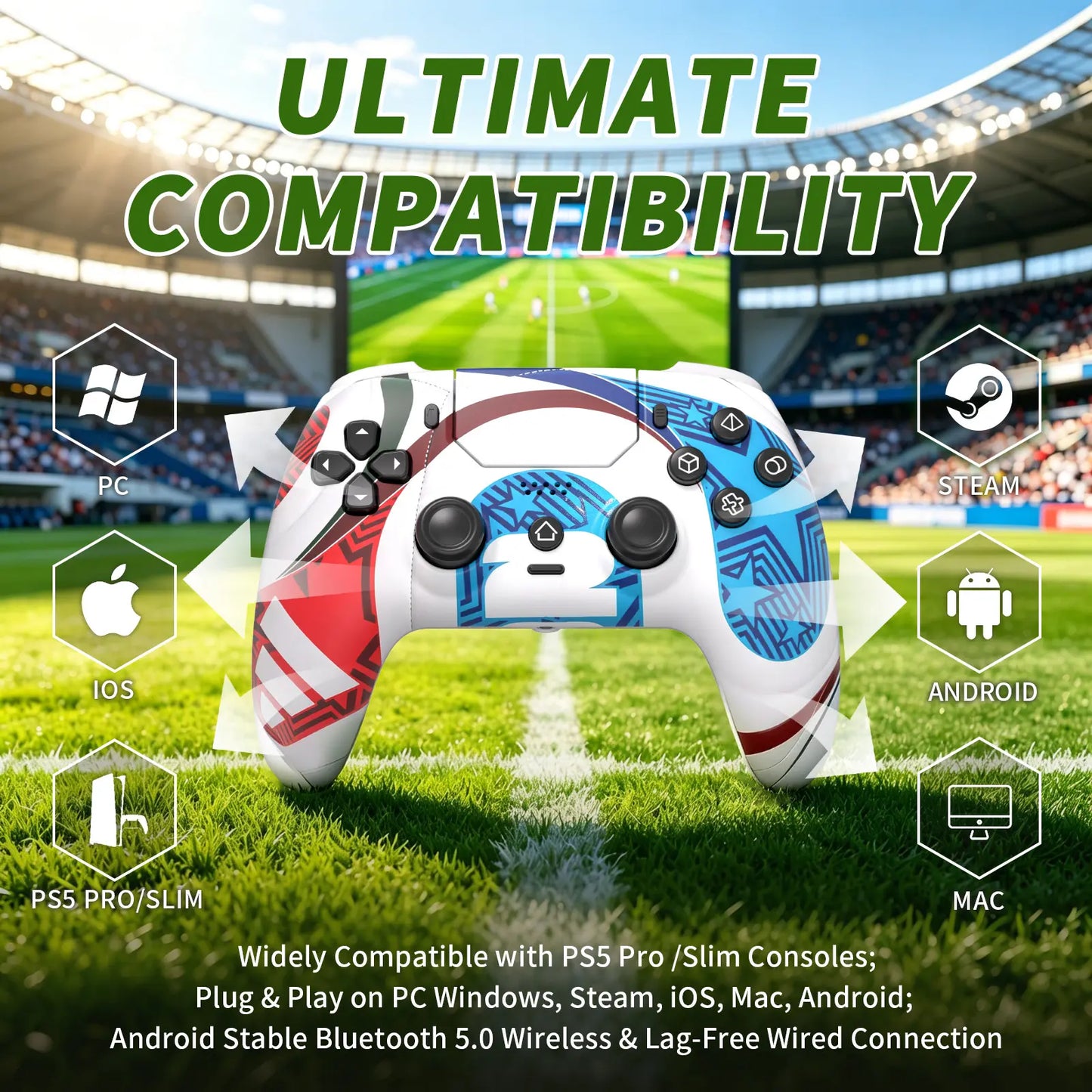 Football-Themed Wireless Controller for PS5 & PC