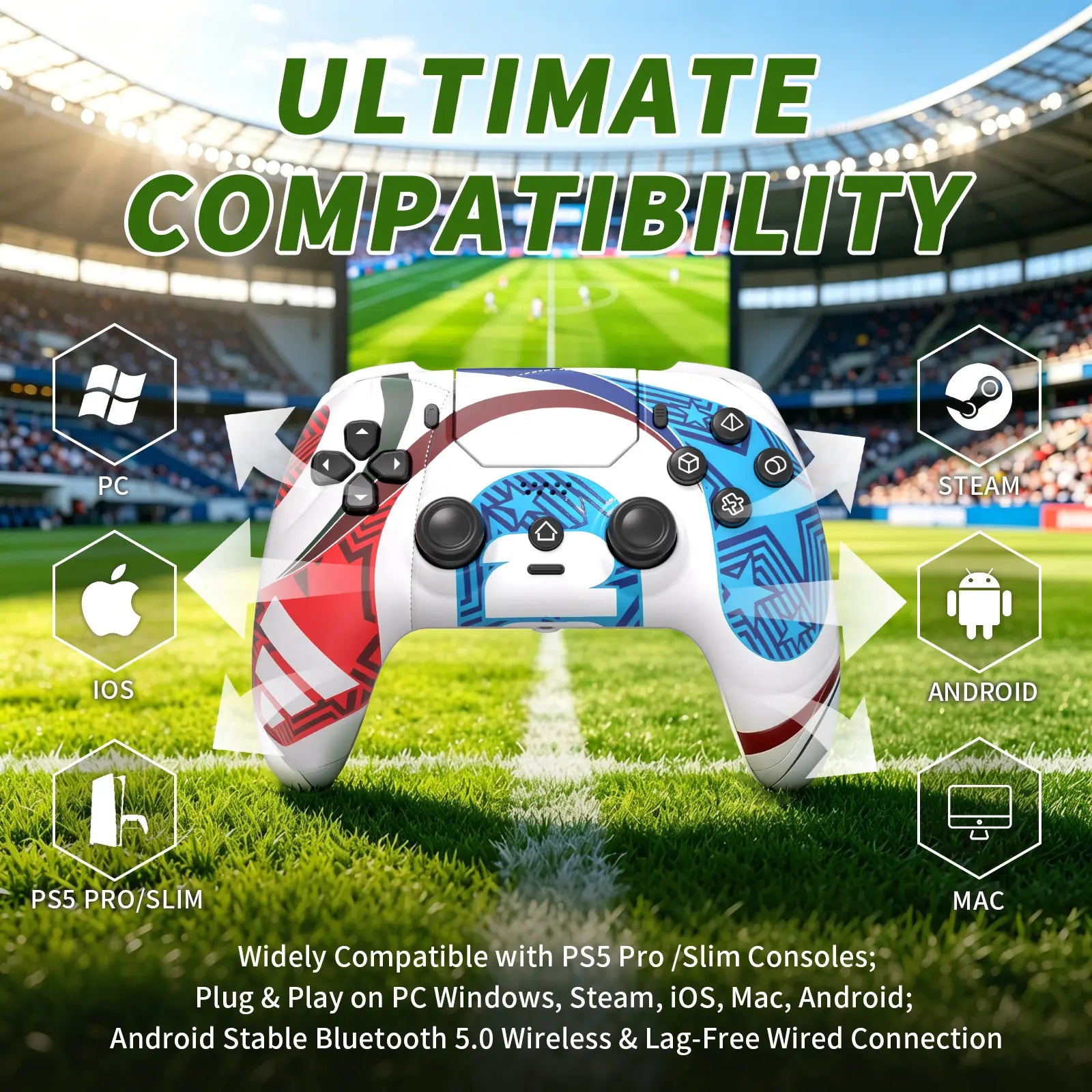 Football-Themed Wireless Controller for PS5 & PC