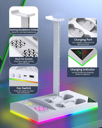 MENEEA RGB Cooling Fan & Charging Station for Xbox Series S | Dual Controller Charger
