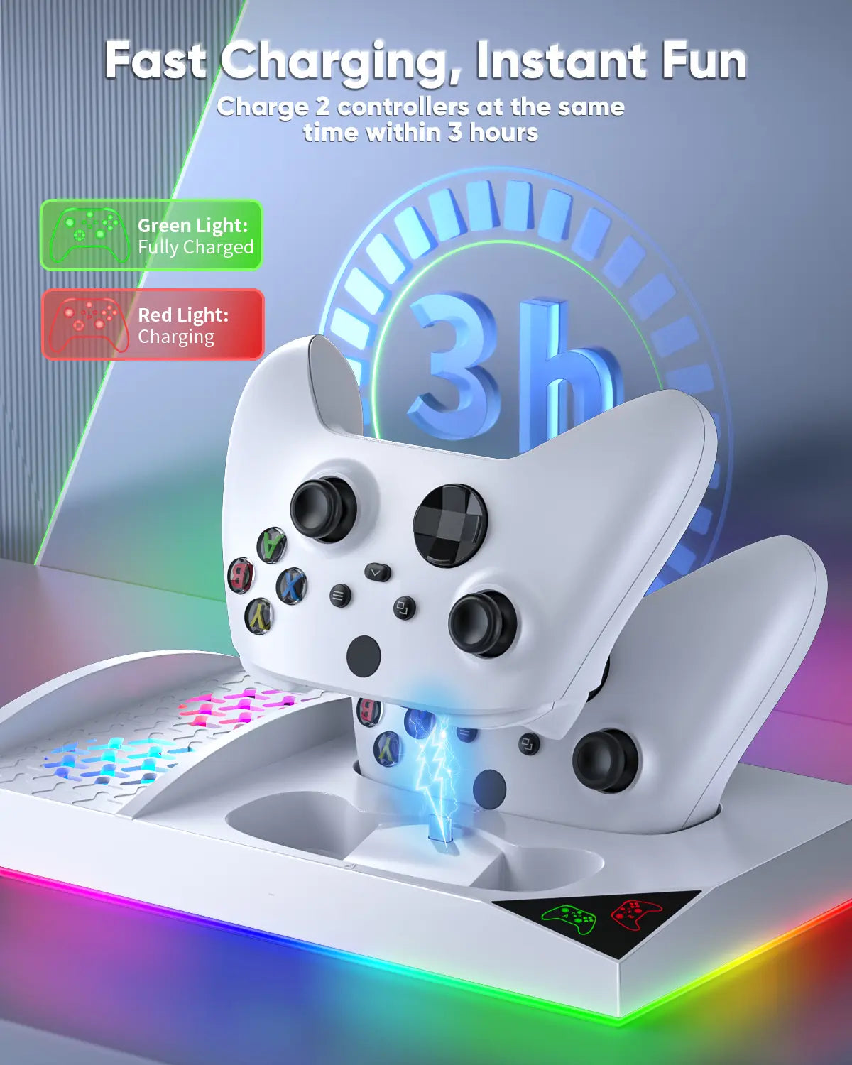 MENEEA RGB Cooling Fan & Charging Station for Xbox Series S | Dual Controller Charger
