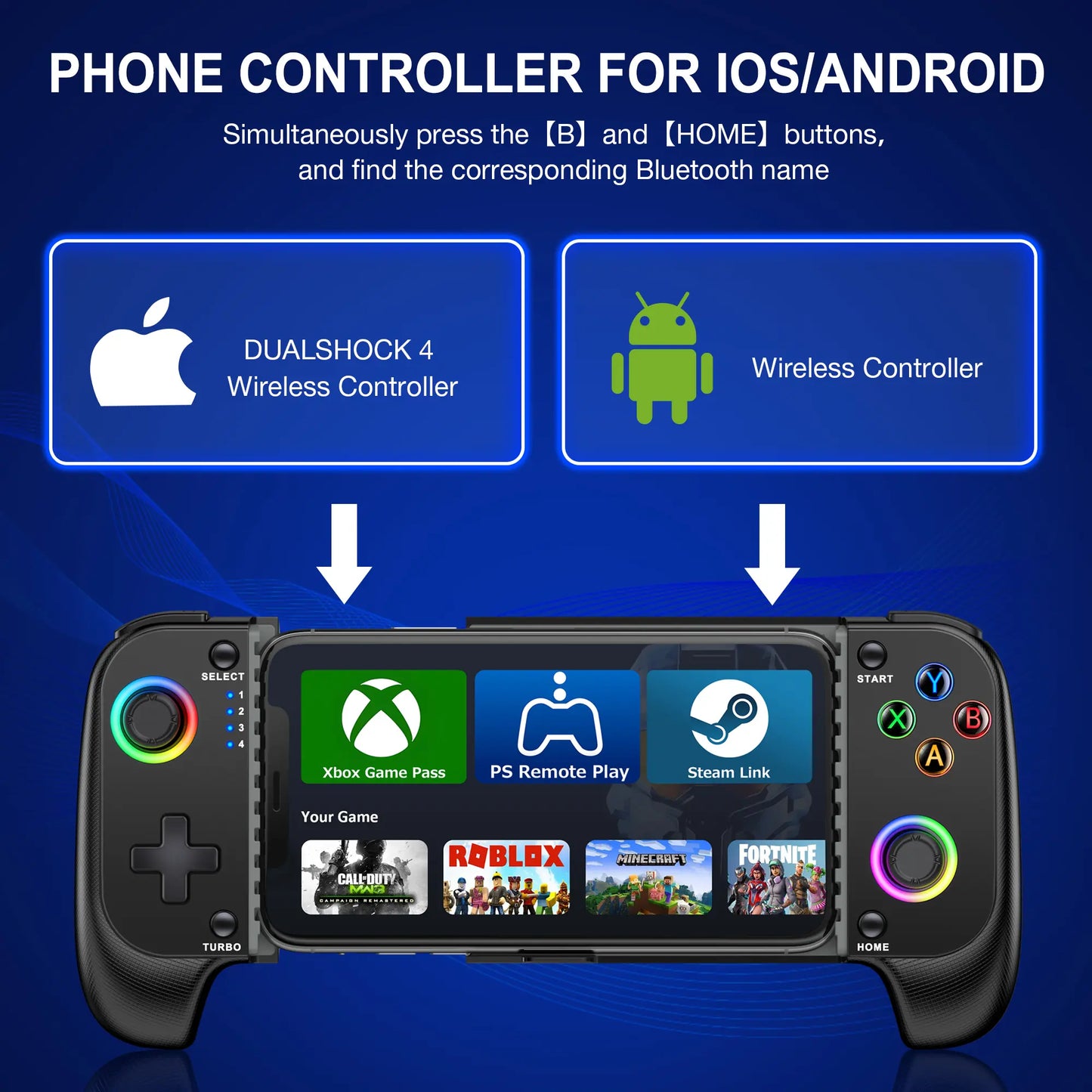 Wireless Mobile Gaming Controller for iPhone & Android | Hall Effect Joystick | Turbo