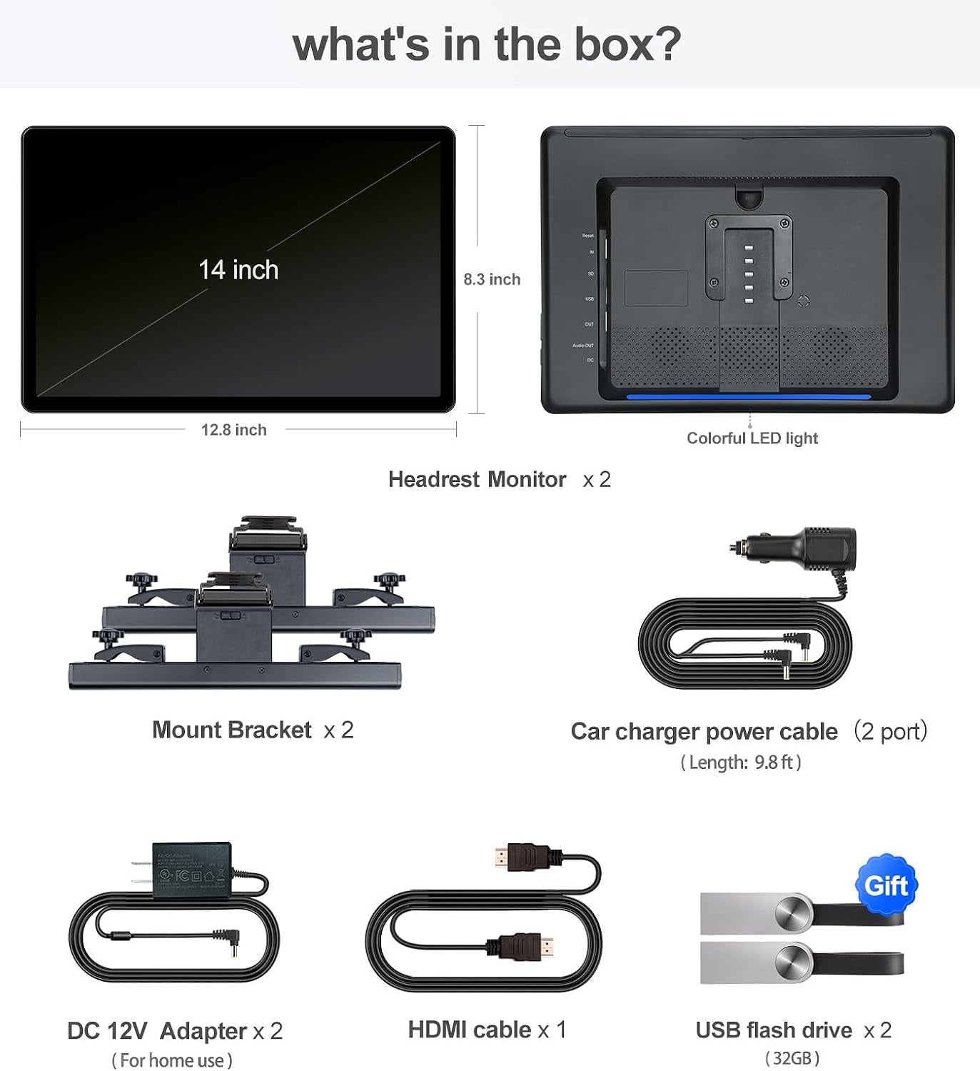14 Inch 4K Android.13 Car TV Headrest Monitor for Cars Back Seat Rear Entertainment System, Support Phone Wireless Mirror Link Touch Screen,With Wifi/Bluetooth/Hdmi/Usb/Video Player (4G+64G(2*Pcs))