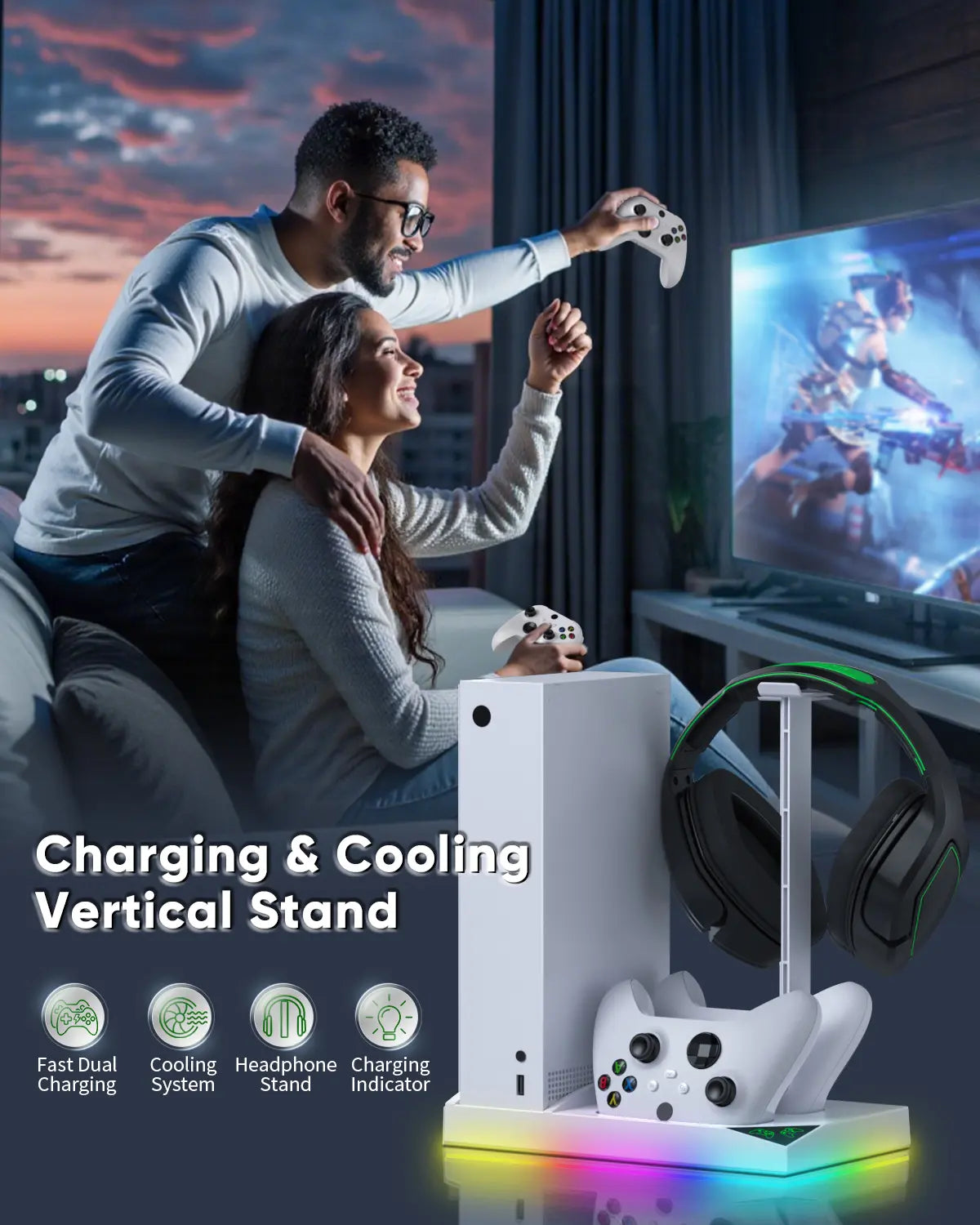 MENEEA RGB Cooling Fan & Charging Station for Xbox Series S | Dual Controller Charger
