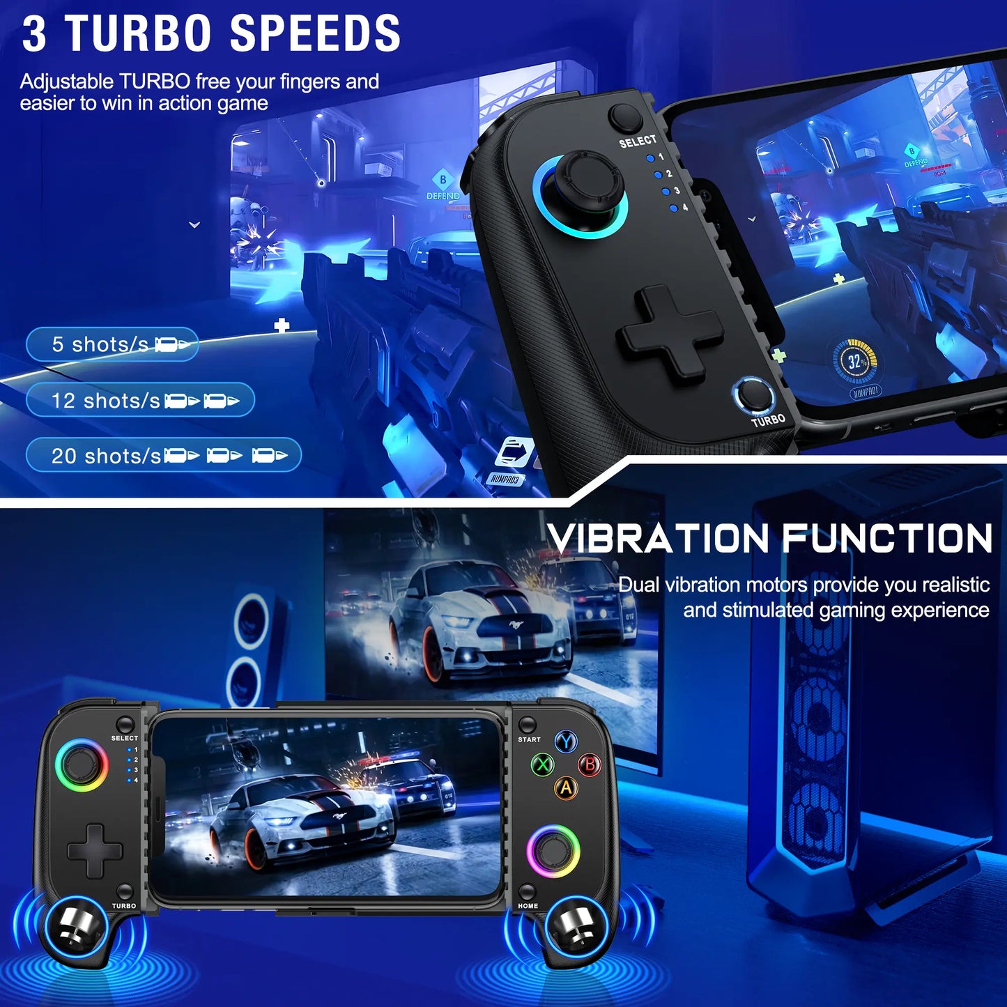 Wireless Mobile Gaming Controller for iPhone & Android | Hall Effect Joystick | Turbo
