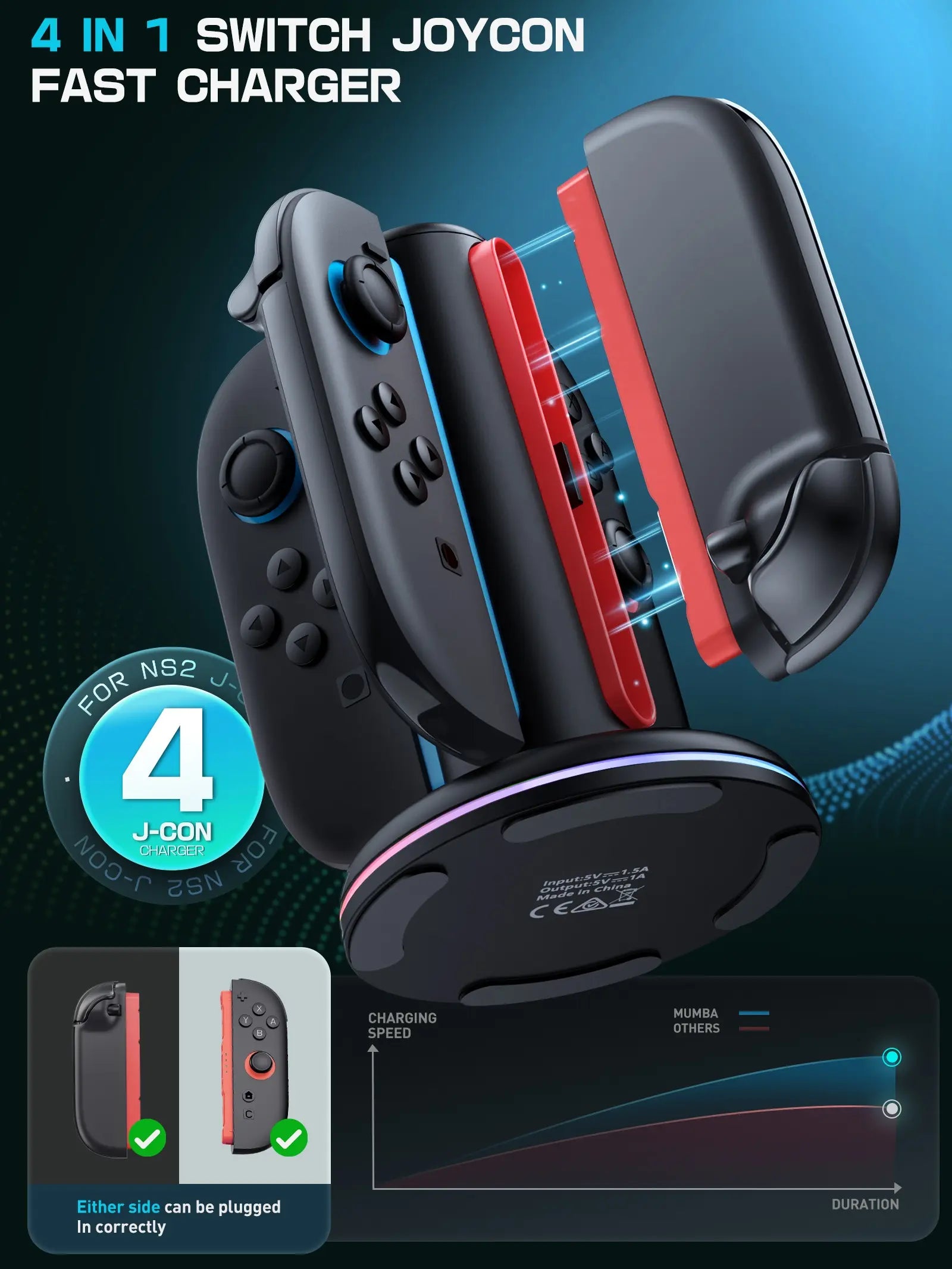 Mumba 4-in-1 Fast Charging Dock for Nintendo Switch | Joy-Con & Controller Charger