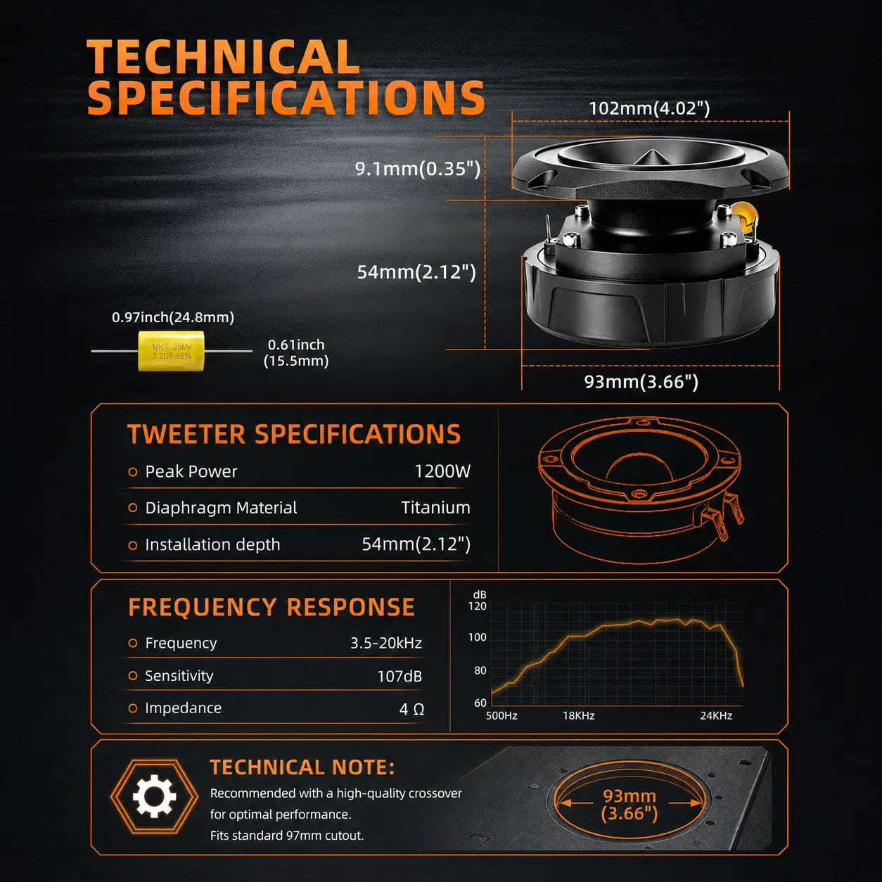 1200W Car Audio Super Tweeters pair 
