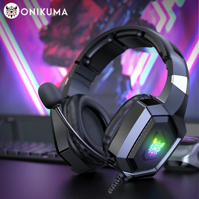 K8 Gaming Headphones with Flexible HD Mic RGB Light Surround Sound Over-Ear for pc and xbox